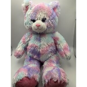 Build A Bear Workshop Tie Dye Cat Plush Stuffed Animal Toy Rainbow Pastel Colors
